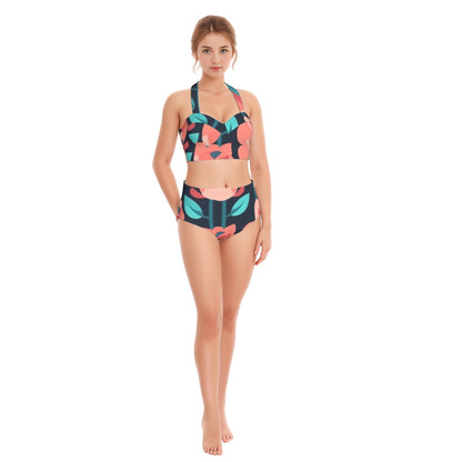 Spring Tulips AOP Women's Swimsuit Set With Halter