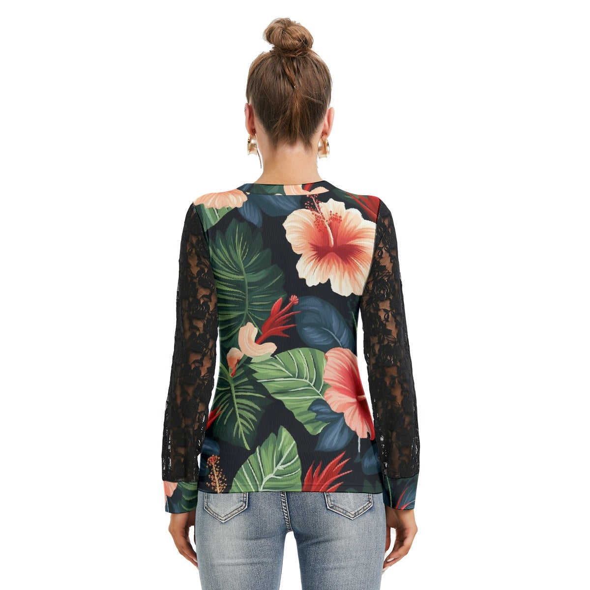 Hawaiian Hibiscus Holiday Women's T-shirt With Black Lace