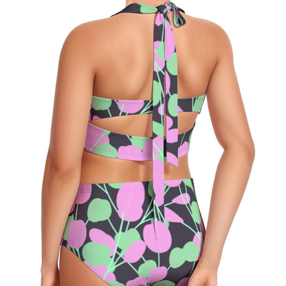 Plum Tree Women's Swimsuit Set With Halter