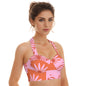 Pink Butterfly Print Women's Swimsuit Set With Halter
