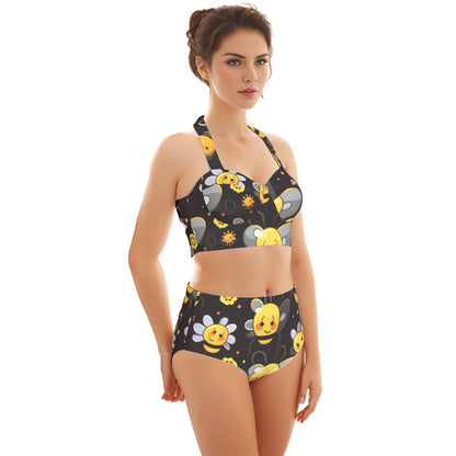 Bee Happy Women's Swimsuit Set With Halter