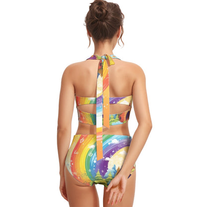 The Colors Rainbow Women's Swimsuit Set With Halter