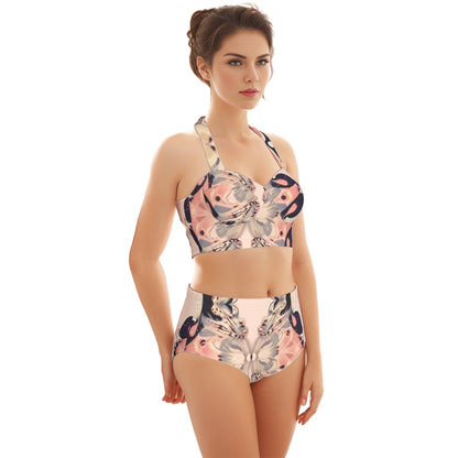 Blush and Blue Women's Swimsuit Set WithF Halter