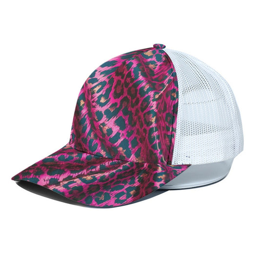 Magenta Leopard Trucker Hat With White Half-mesh