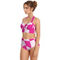 Mod Fushia Print Women's Swimsuit Set With Halter