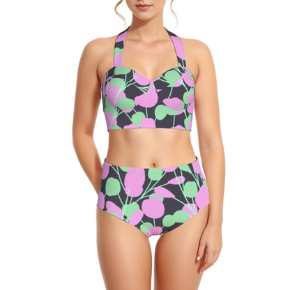 Plum Tree Women's Swimsuit Set With Halter