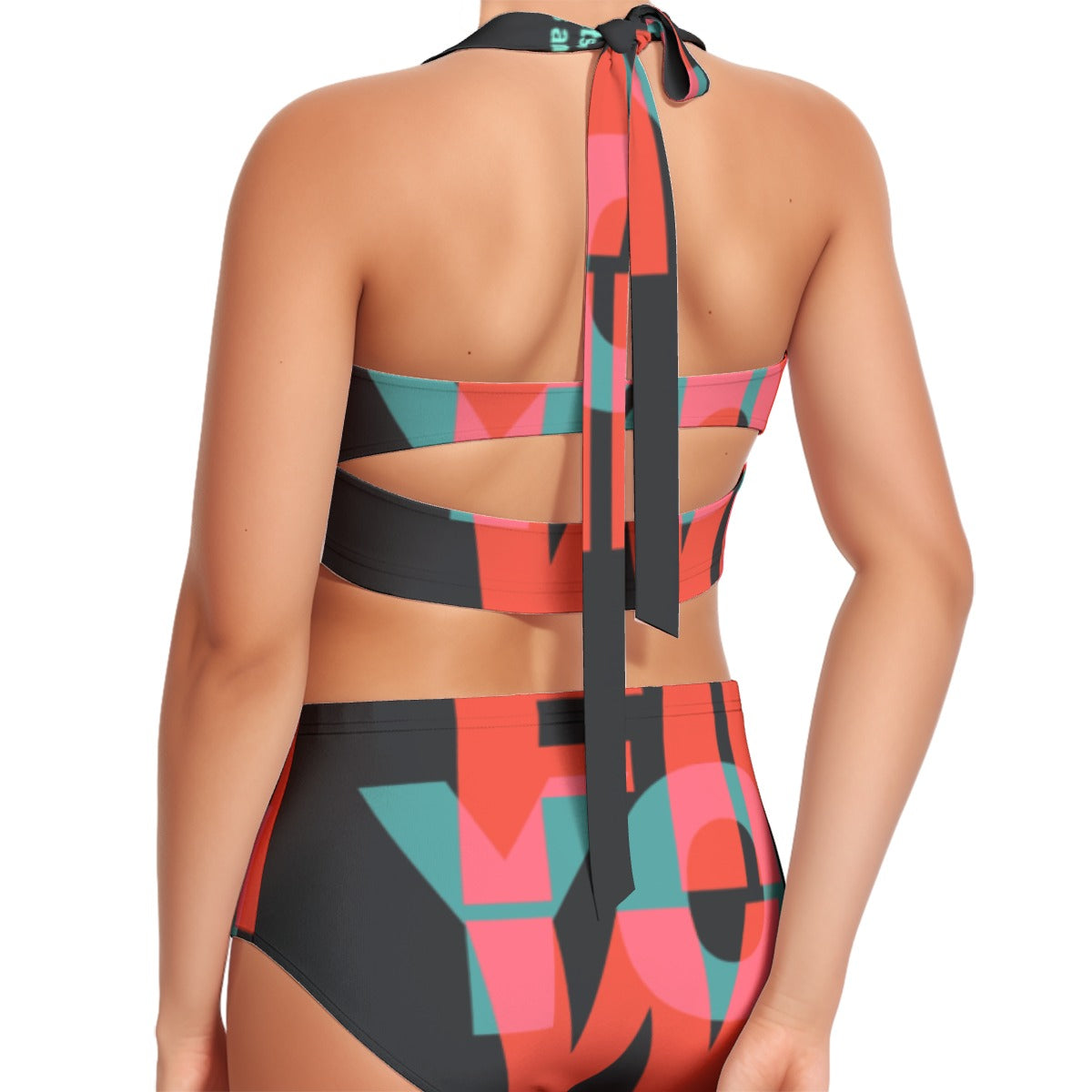 Win & Fin Print Women's Swimsuit Set With Halter