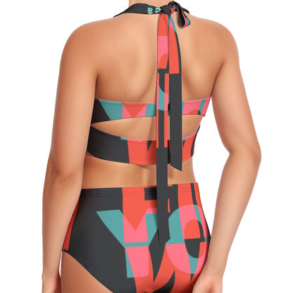 Win & Fin Print Women's Swimsuit Set With Halter