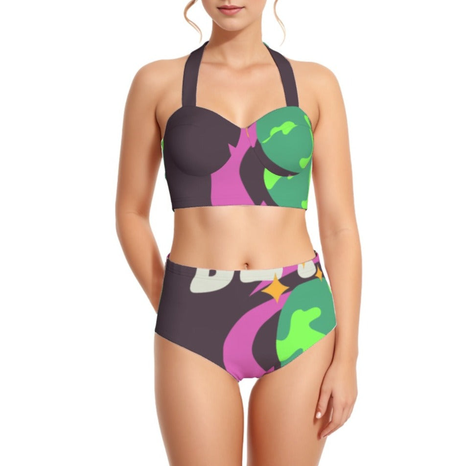 Mixed Medium Women's Swimsuit Set With Halter