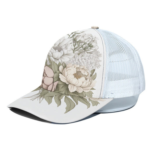 Peony Plumes Trucker Hat With White Half-mesh