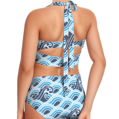 Wave Flow Women's Swimsuit Set With Halter