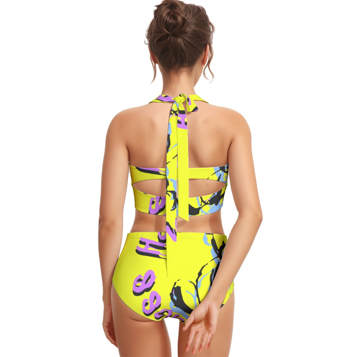 Yellow Hues Women's Swimsuit Set With Halter