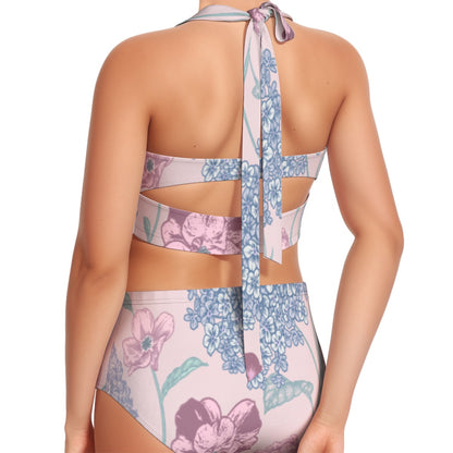 Hydrangea Women's Swimsuit Set With Halter