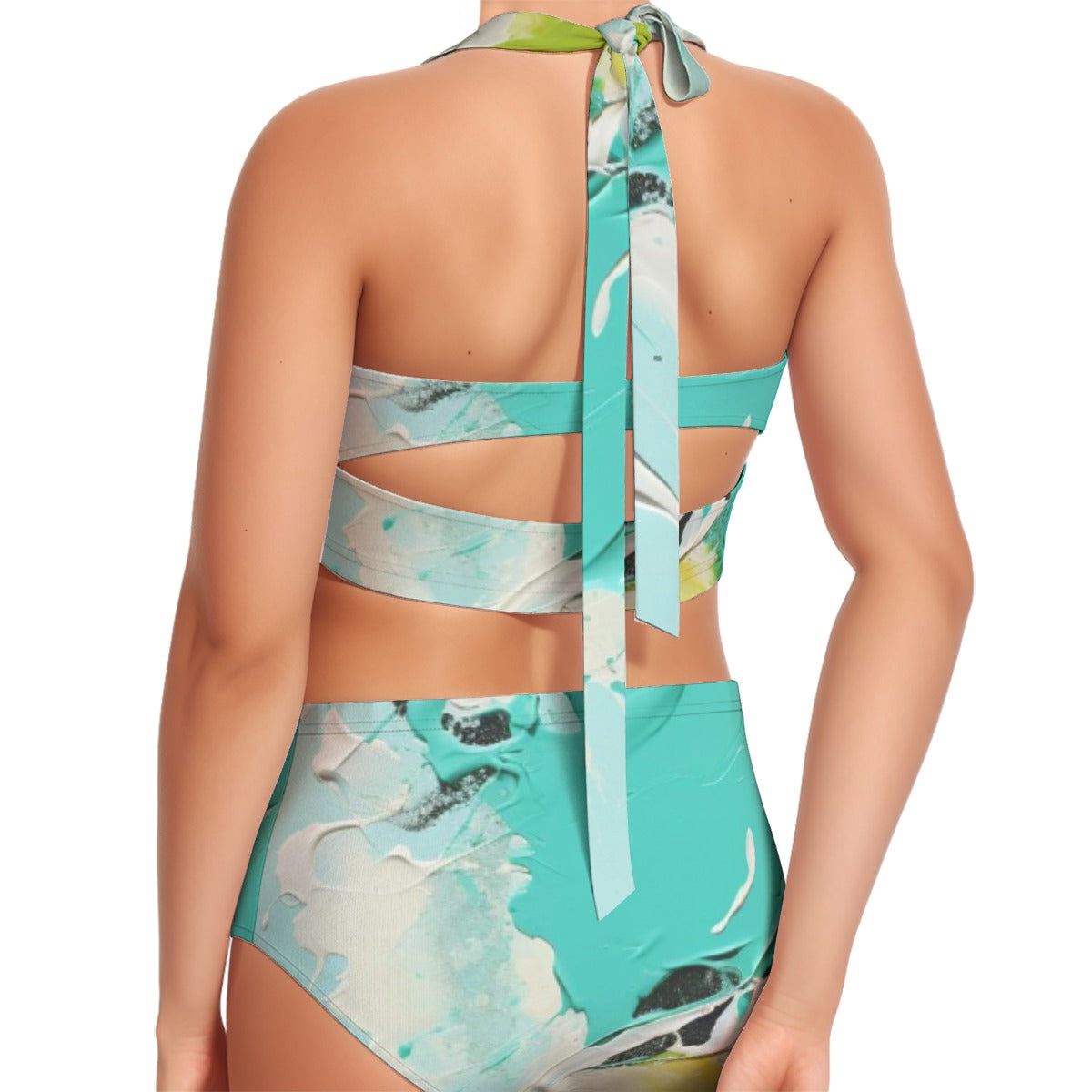 Turquoise Women's Swimsuit Set With Halter