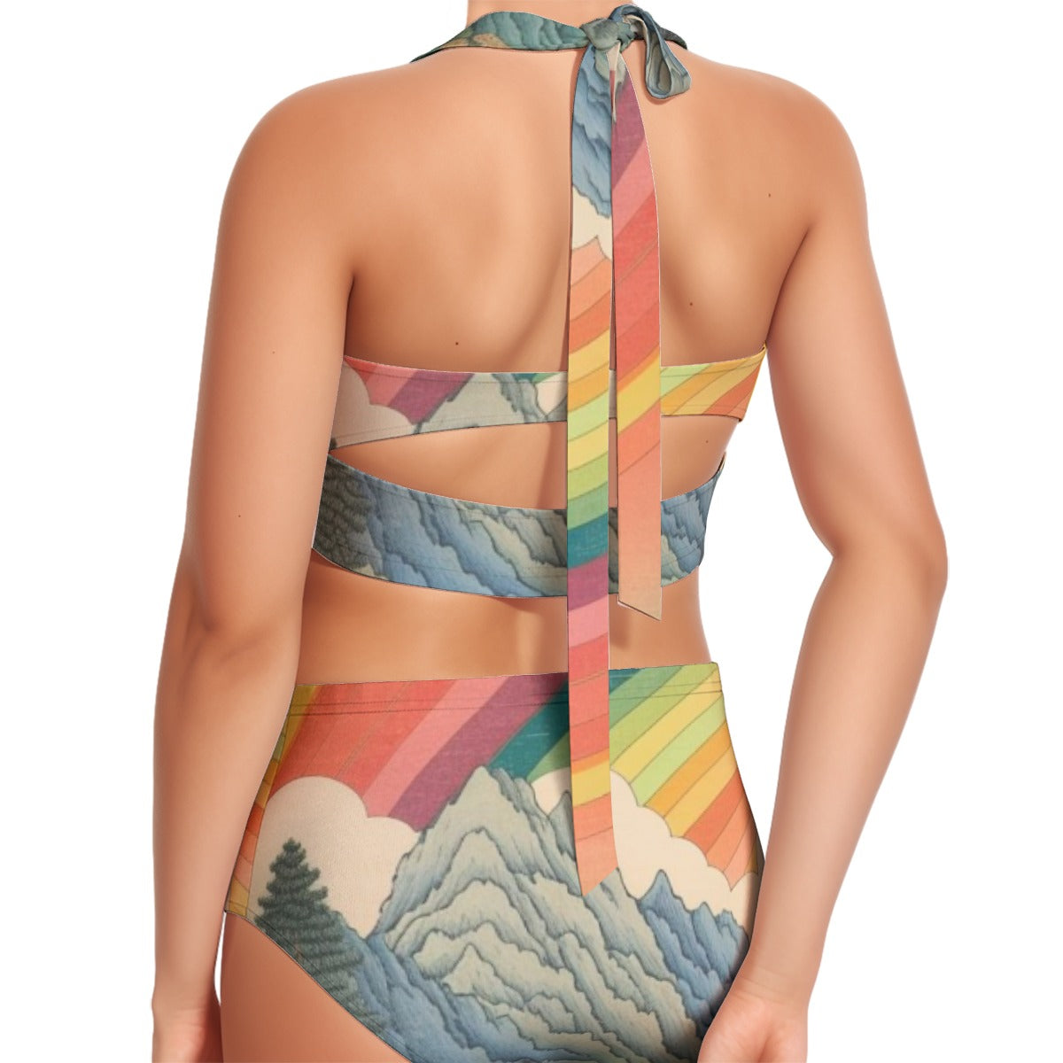 Mountain Rainbow Women's Swimsuit Set With Halter