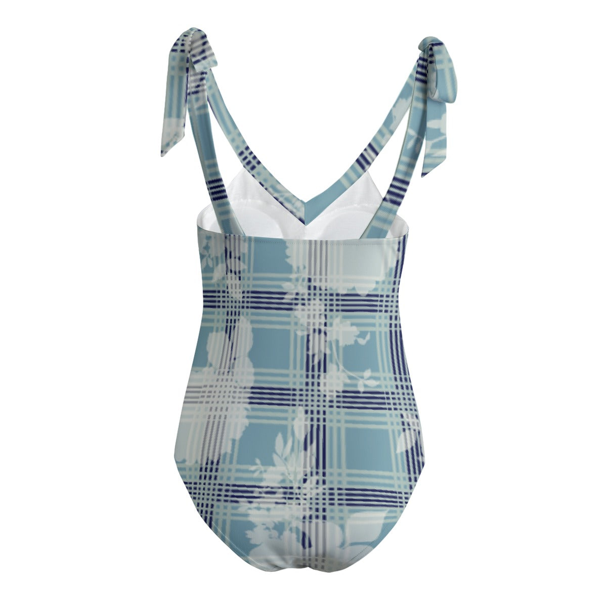 Peony Plaid Women's Tie Shoulder Onepiece Padded Swimsuit