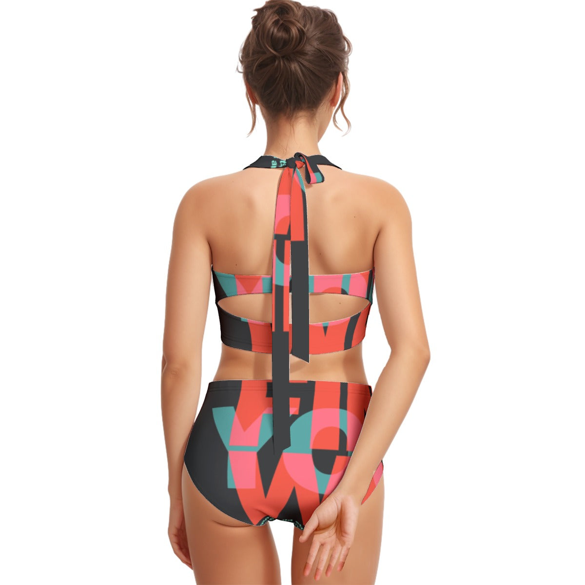 Win & Fin Print Women's Swimsuit Set With Halter