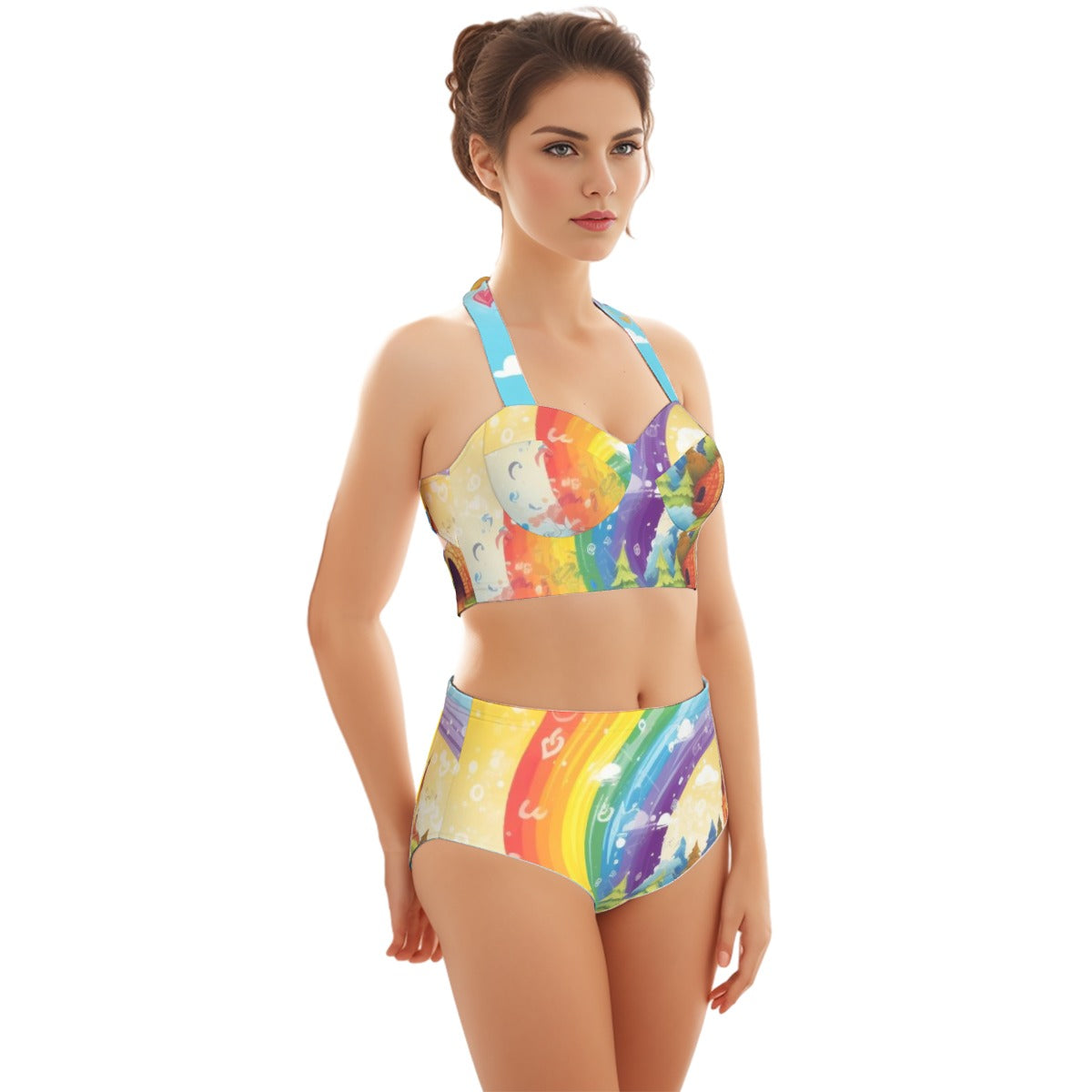 The Colors Rainbow Women's Swimsuit Set With Halter