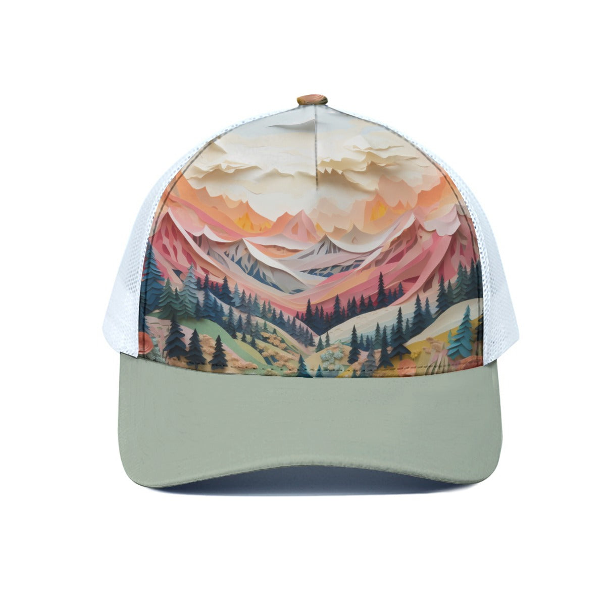 Majestic Mountains Sage Trucker Hat With White Half-mesh