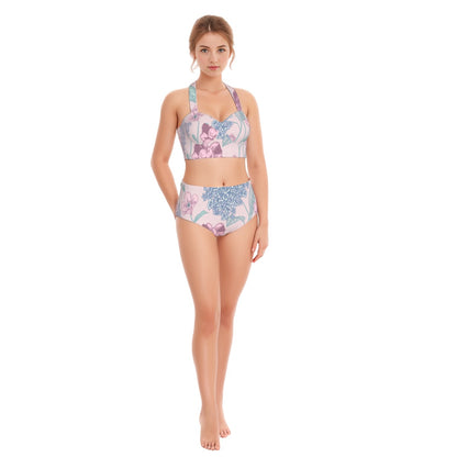 Hydrangea Women's Swimsuit Set With Halter