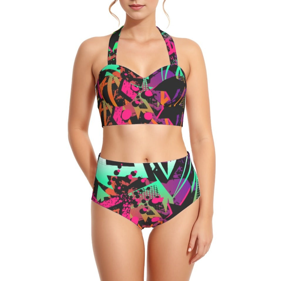 Neon Nineties Women's Swimsuit Set With Halter