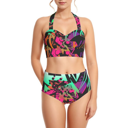 Neon Nineties Women's Swimsuit Set With Halter