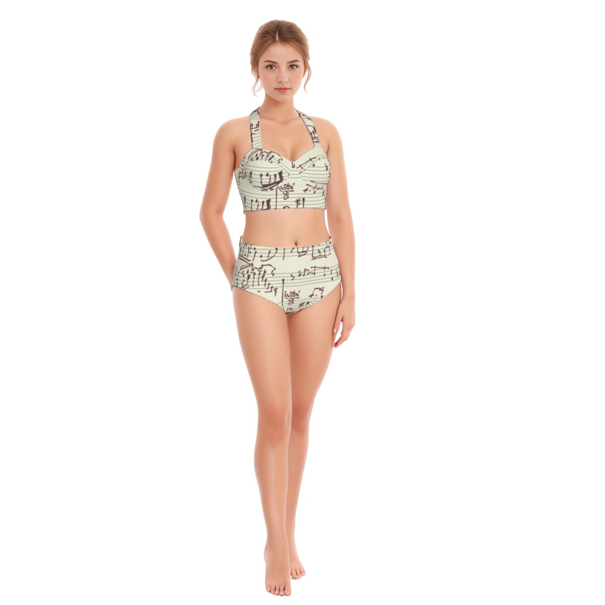 All-Over Print Women's Swimsuit Set With Halter