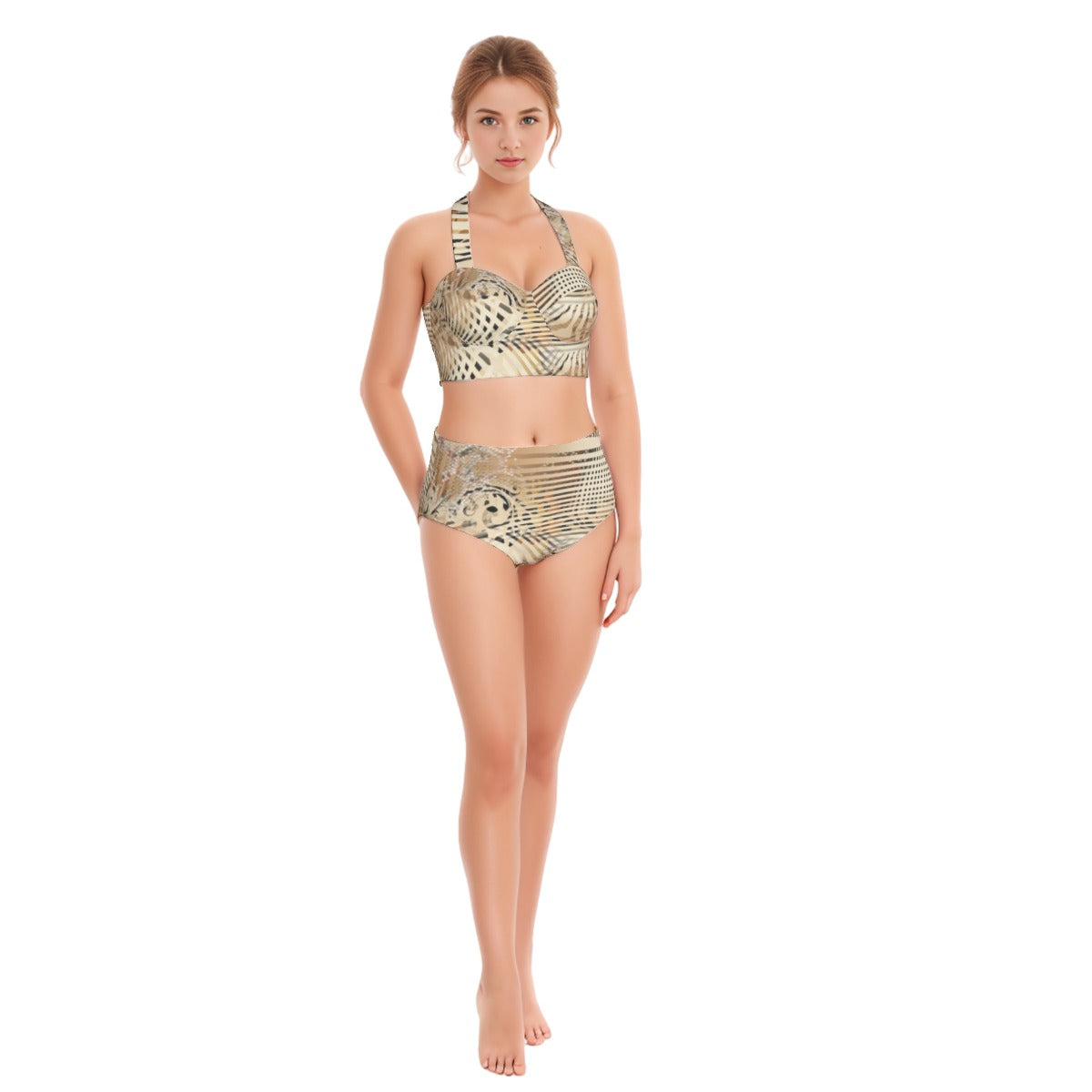 Leopard Safari Women's Swimsuit Set With Halter