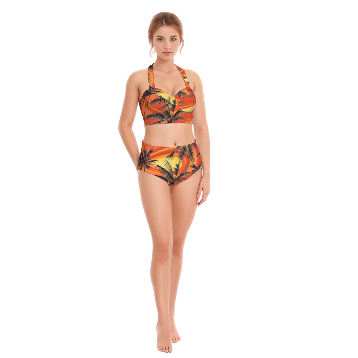 Sunset Palms Women's Swimsuit Set With Halter