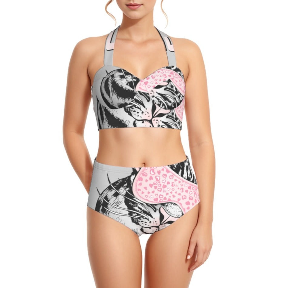 Pink Tiger Women's Swimsuit Set With Halter