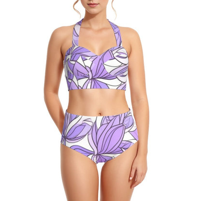 Lavender Leaf Women's Swimsuit Set With Halter