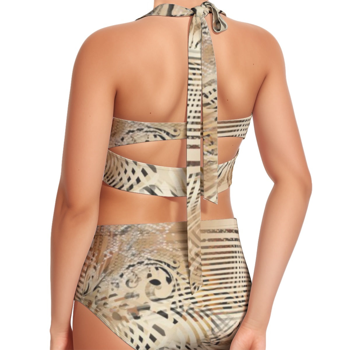 Leopard Safari Women's Swimsuit Set With Halter