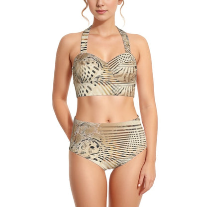 Leopard Safari Women's Swimsuit Set With Halter