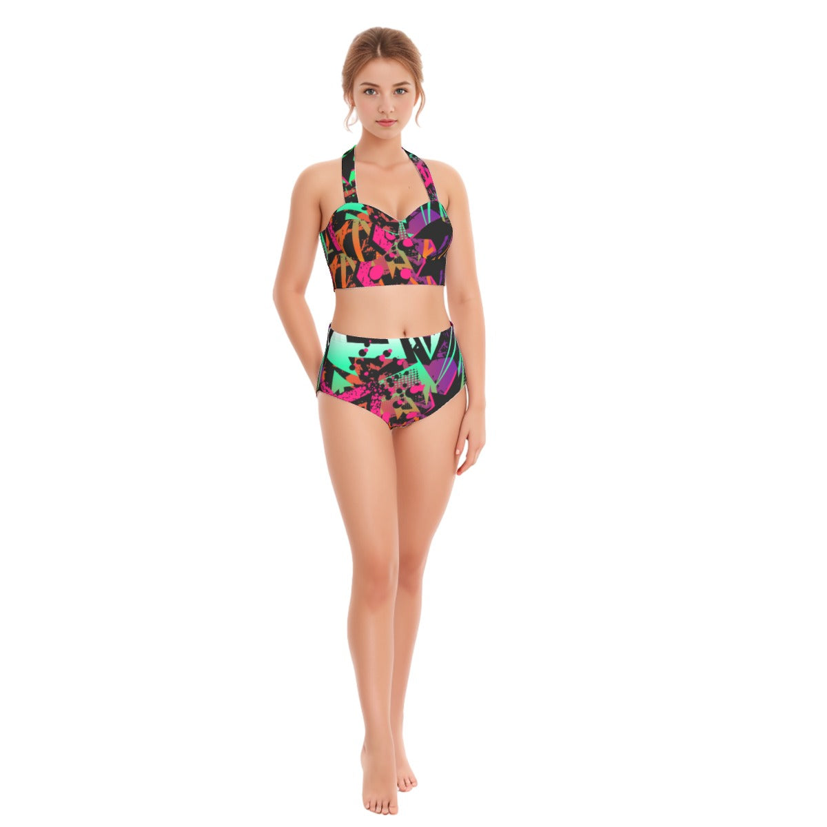 Neon Nineties Women's Swimsuit Set With Halter