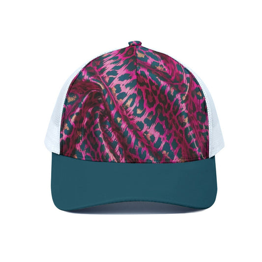 Leopard Lake Blue Trucker Hat With White Half-mesh