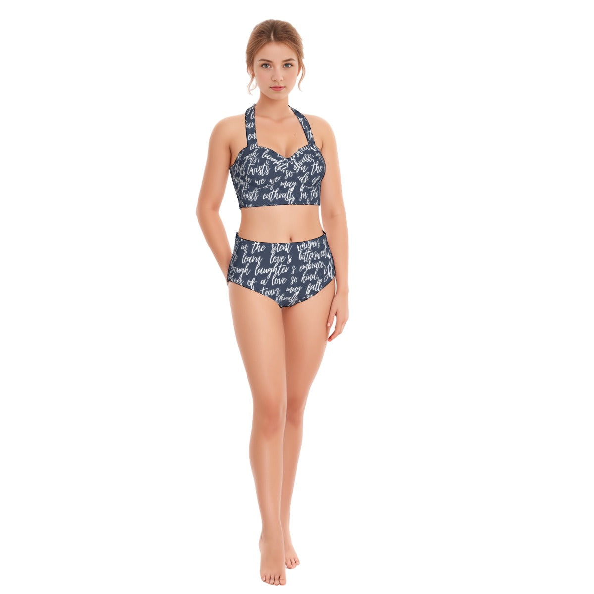 Love Story Women's Swimsuit Set With Halter AOP