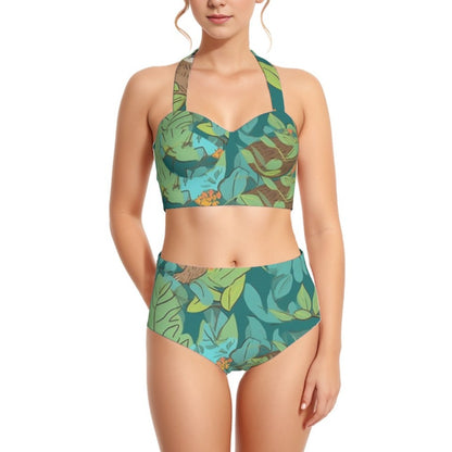 Forest Sloth Women's Swimsuit Set With Halter