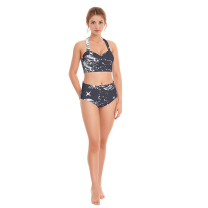 Black Sparks Women's Swimsuit Set With Halter