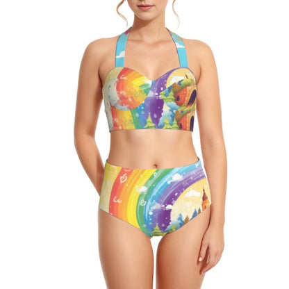 The Colors Rainbow Women's Swimsuit Set With Halter