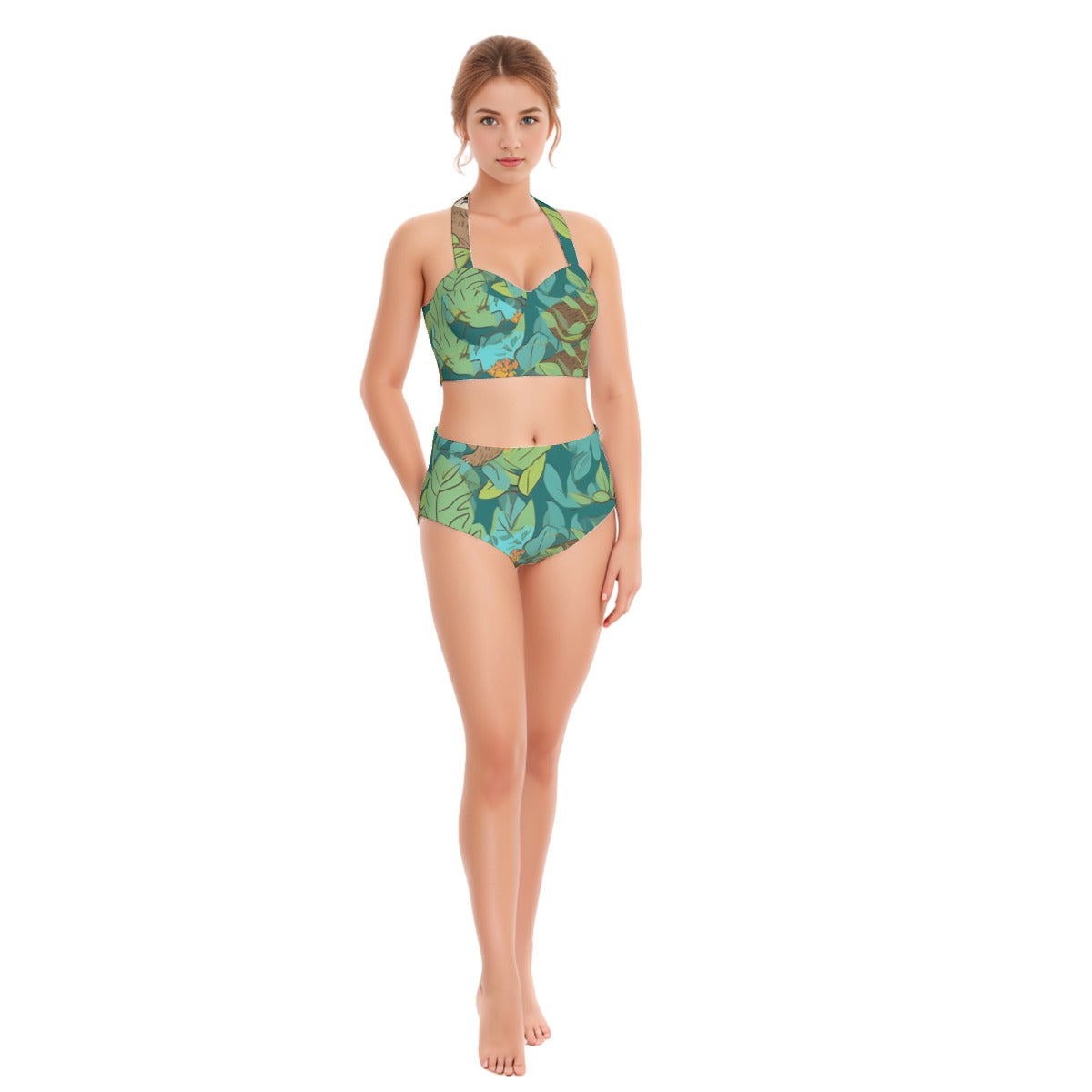 Forest Sloth Women's Swimsuit Set With Halter