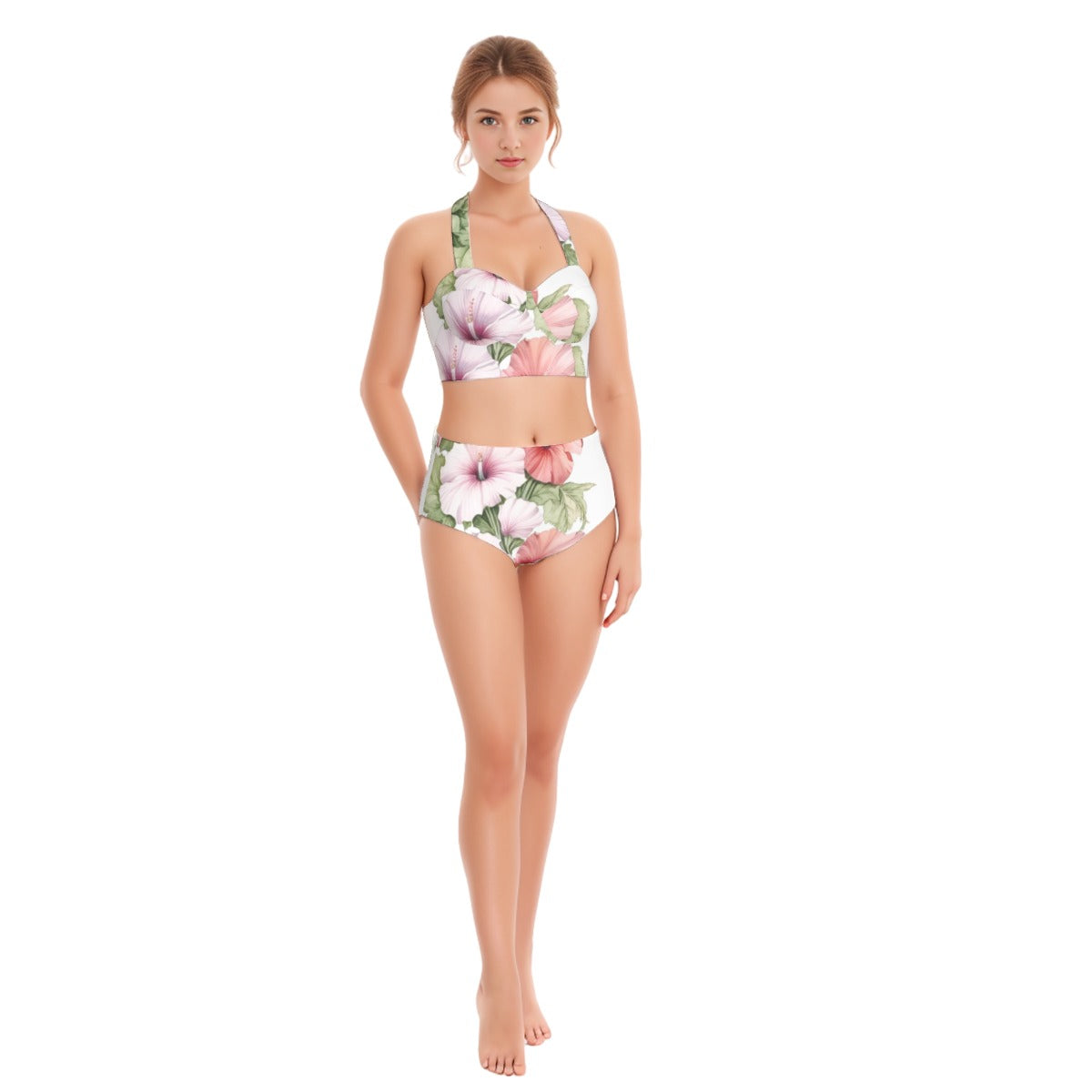 Hibiscus Summer Women's Swimsuit Set With Halter