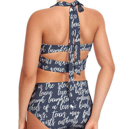 Love Story Women's Swimsuit Set With Halter AOP