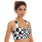 Checked Style  Print Women's Swimsuit Set With Halter