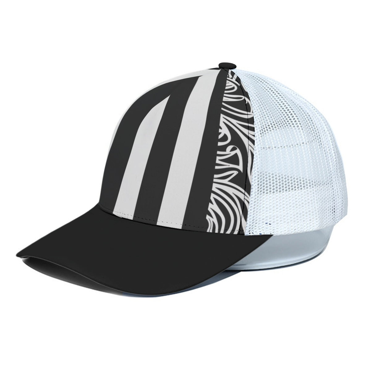 Stripes B&W Trucker Hat With White Half-mesh