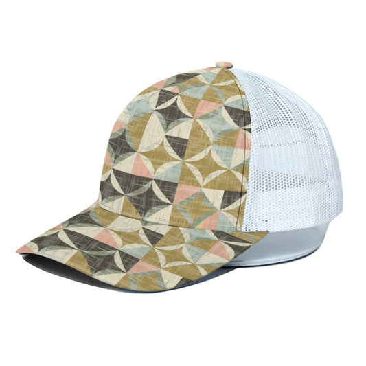 Olive Diamond Trucker Hat With White Half-mesh