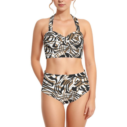 Leopard II Women's Swimsuit Set With Halter