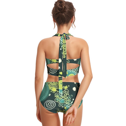 Verde Medallion Women's Swimsuit Set With Halter
