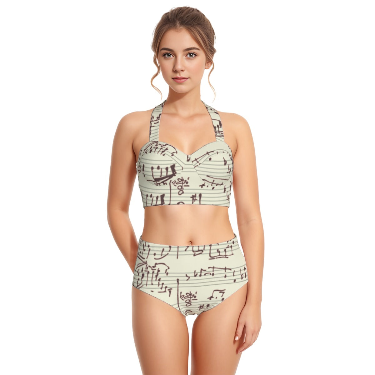 All-Over Print Women's Swimsuit Set With Halter