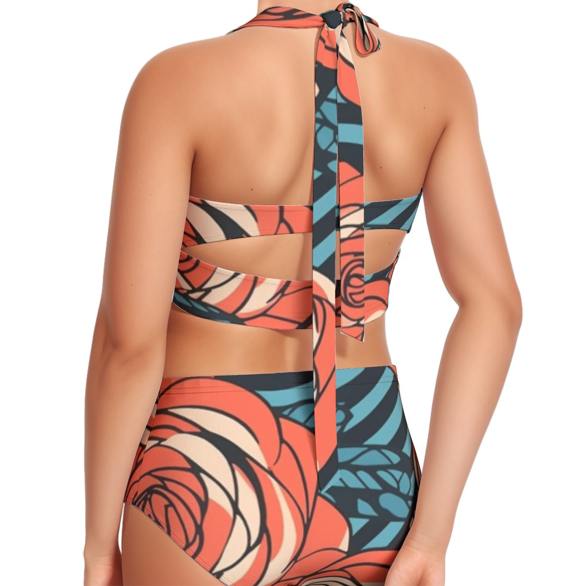 Rose Garden Women's Swimsuit Set With Halter