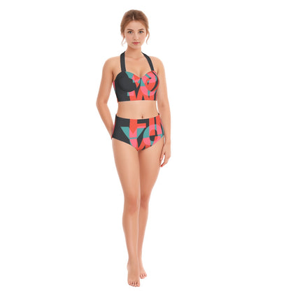 Win & Fin Print Women's Swimsuit Set With Halter